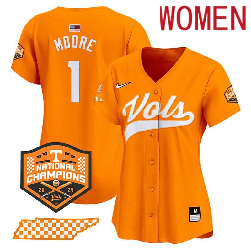 Women Tennessee Volunteers #1 Moore Orange 2024 Nike Champions Vapor Premier Limited NCAA Jersey